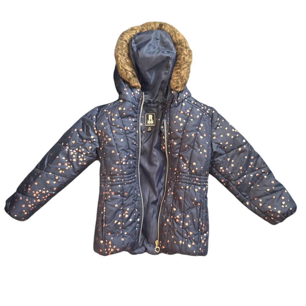 Girls Black Hooded Jacket with Gold Heart Polka Dots